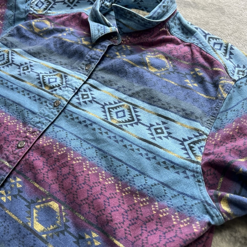 VTG 90s Cabelas Shirt Womens Aztec Chamois Flannel Button SW Western Cowboy 2XL - Picture 4 of 6